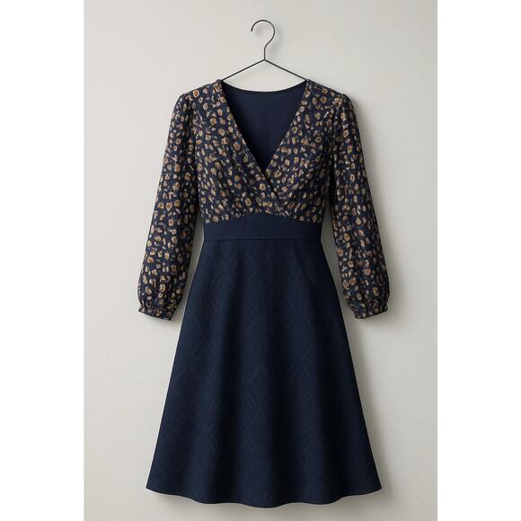 Anna Sui X Anthropologie Silk Cocktail Dress Size 4 Navy Holidays Formal Twee - Picture 1 of 8